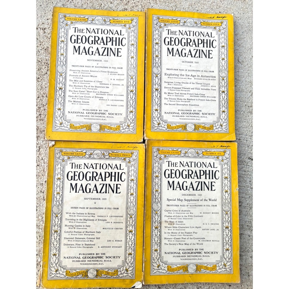 Vintage 1935 National Geographic Magazine Lot 4 Issues Sept Oct Nov Dec